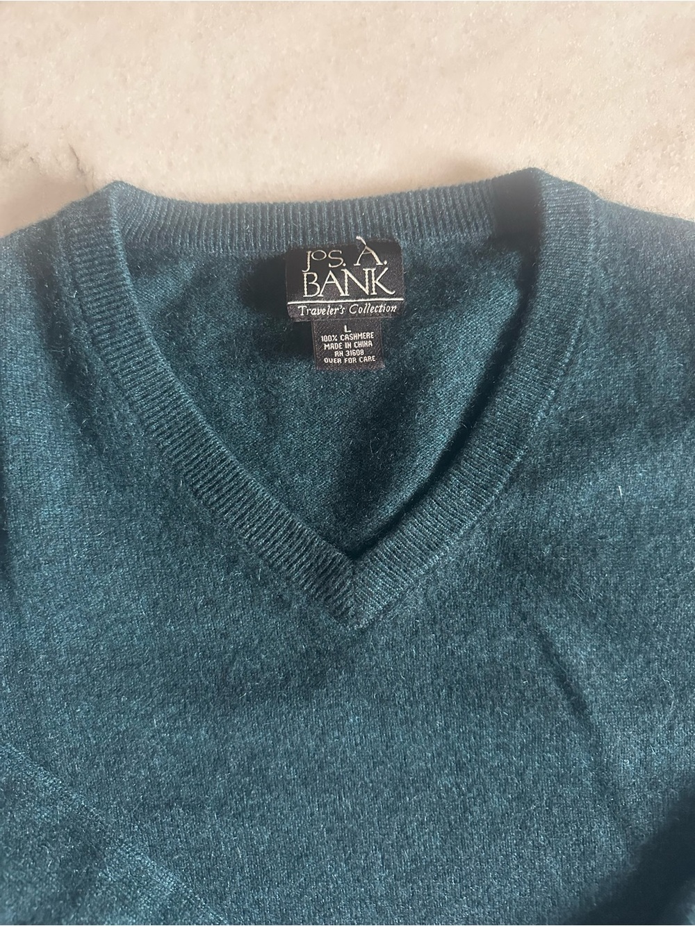 Jos. A. Bank Unisex Teal V-Neck Cashmere Sweater